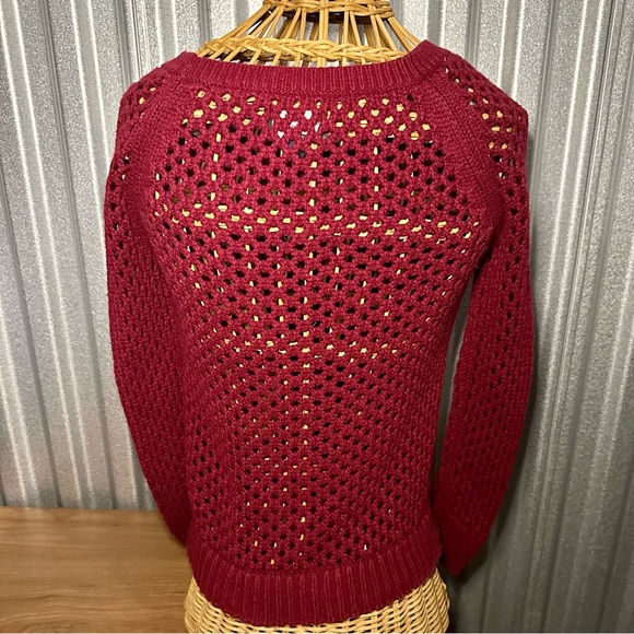 American Eagle Open Cable Knit Red Wool/Cotton Blend Sweater XS - Picture 2 of 4